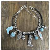 South Western Turquoise & Silver Tone Bracelet