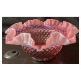 Fenton Cranberry Bowl Hobnail Glass