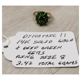 14k Solid Gold & Deep Green Gems