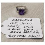 10k Solid White Gold & Purple Gem