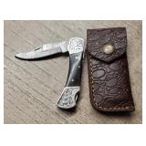 Damascus Folding Knife w/Sheath