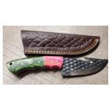 Damascus Steel Guthook Hunter Knife w/ Sheath #2