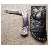 Damascus Folding Knife w/Sheath #3