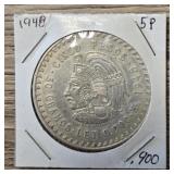 1948 Silver Mexican 5-Pesos Coin