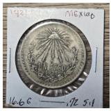 1921 Silver Mexican Un Peso Coin