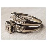 Vintage Wedding Set 14K White Gold  & Diamonds