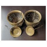 (2) Hanging Brass Bowls w/ Candle Holders