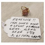 14k Solid Gold & Light Pinkish Gems Ring
