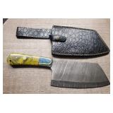Custom Damascus Butcher Knife w/ Sheath