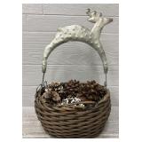 Decorative Deer Basket Full of Pinecones
