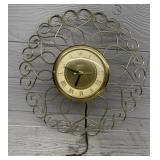 Midcentury United Metal Scroll Electric Wall Clock