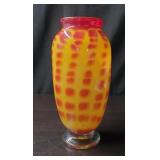 Hand Blown Sunny Yellow & Red Splatter Vase