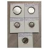 (2) 0.5 oz & (3) 1/10oz Silver Rounds