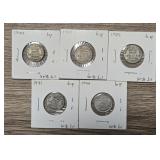 (5) Silver Six Pence Coins