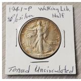 1941-P Liberty Walking Half-Dollar Toned A.U.