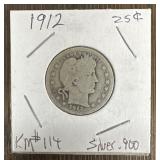 1912 Barber Quarter w/ 90% Silver