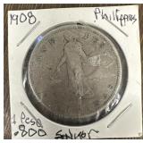 1908 Peso Philippines w/ 80% Silver