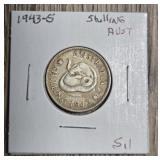 1943-S Silver Australia Shilling Coin #1