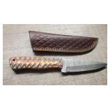 Custom Damascus Fixed Blade Knife w/ Sheath #3