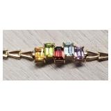 14K Solid Gold & Multi Colored Gems Bracelet