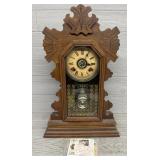 Antique Etched Glass Ansonia Mantle Clock