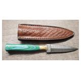 Damascus Double Edge Boot Dagger w/ Sheath