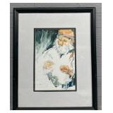 Framed Signed Sandi Olsen Watercolor Old Man Print