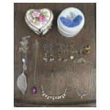 (2) Porcelain Trinket Boxes w/ Fashion Jewelry