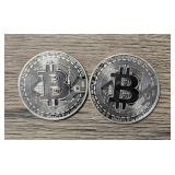 (2) Silver Plated Bitcoin Tokens