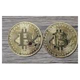 (2) Gold Plated Bitcoin Tokens