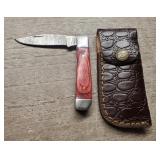Damascus Folding Knife w/Sheath #2