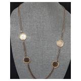 Vintage Gold Tone Coin & Rhinestone Necklace