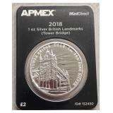 1 oz 2018 Silver Tower Bridge Coin