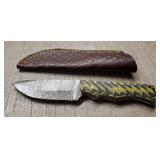 Damascus Fixed Blade Knife w/Sheath #1