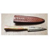 Damascus Double Edge Boot Knife w/ Sheath