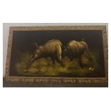 Framed Bison Oil Painting