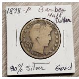 1898-P Barber Half-Dollar 90% Silver Good
