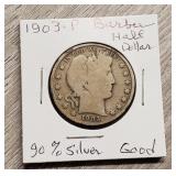 1903-P Barber Half-Dollar 90% Silver Good