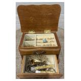 Small Wooden Jewelry Box w/ Jewelry
