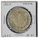 1920 Un Peso Silver Coin: 72% Silver