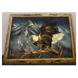 Vintage Framed Eagle Oil Painting on Velvet