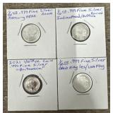 (4) 1/10oz Different Silver Rounds