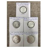 (5) 1/4oz Different Silver Rounds