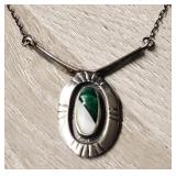Navajo Silver Mother of Pearl & Malachite Necklace