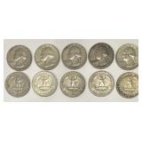 (10) 90% Silver Washington Quarters