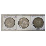 (3) Silver Un Peso Coins: 10% Silver