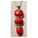 Navajo Sterling Silver Red Coral Necklace