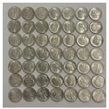 (49) 90% Silver 1959-D Roosevelt Dime Roll UNC