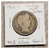 1901-O Barber Half-Dollar 90% Silver Good