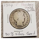 1904-P Barber Half-Dollar 90% Silver Good
